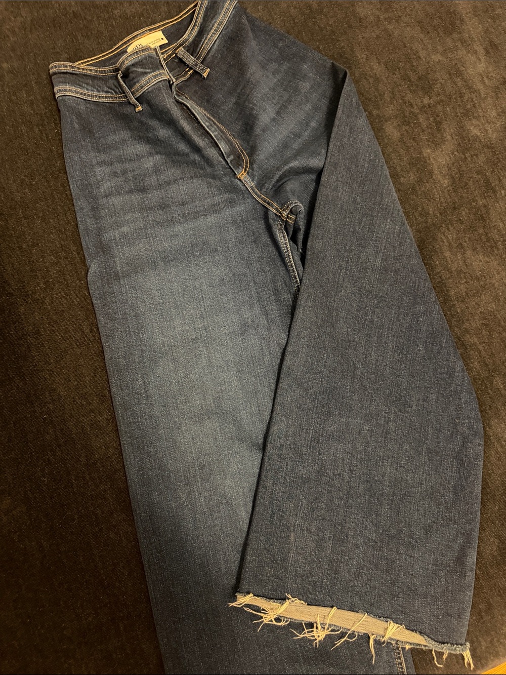 Zara women Dark Indigo Bootcut Jeans with Raw Hem